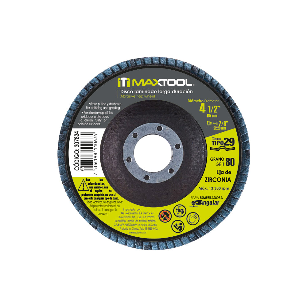Disco laminado de 4 1/2", grano 80 Maxtool