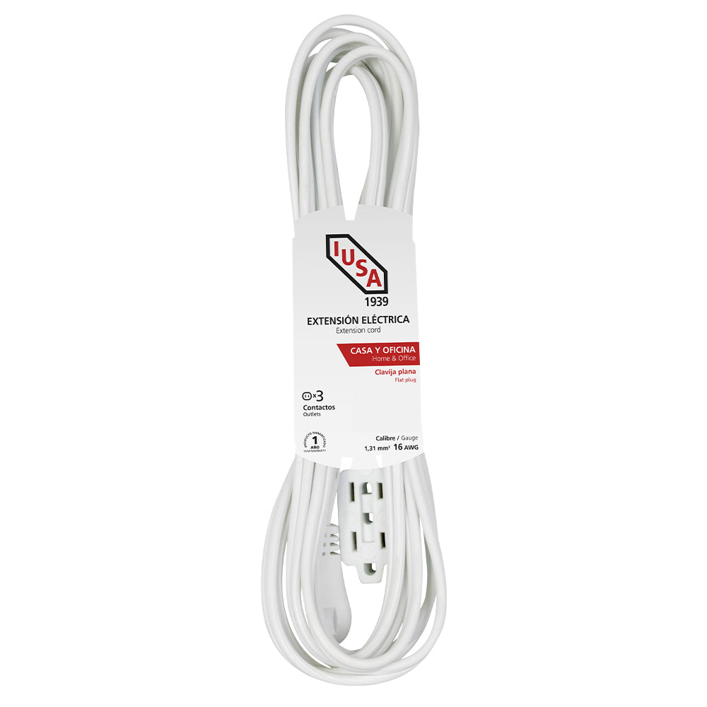 Extensión doméstica blanca clavija plana 3m IUSA