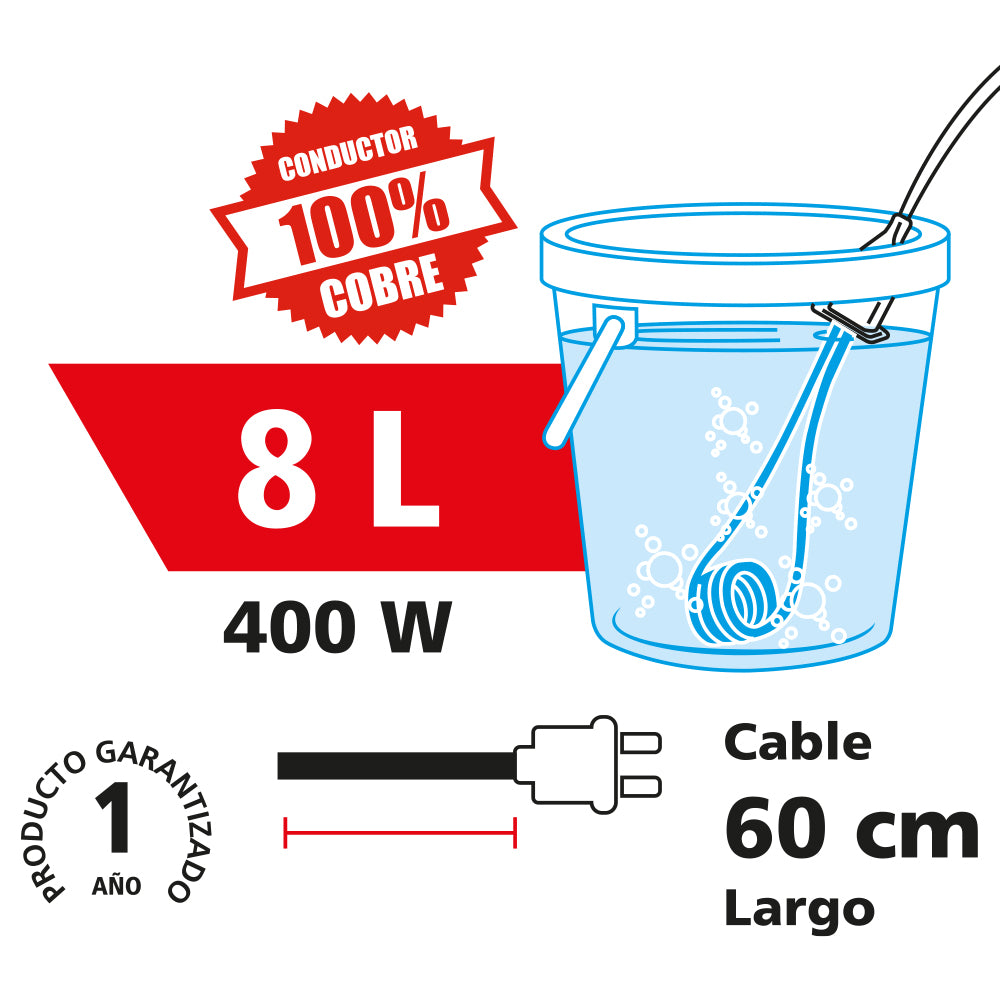 Resistencia eléctrica para calentar agua iusa 400 w 8 l