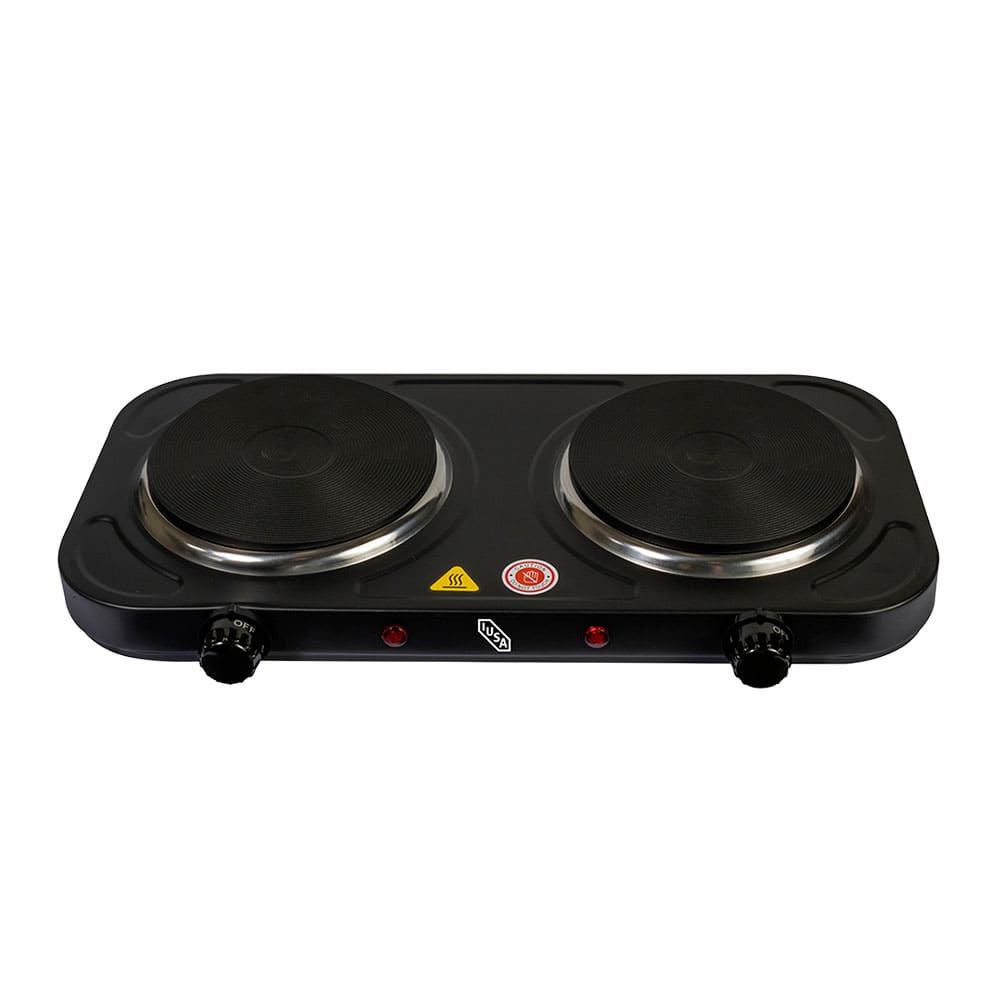 Parrilla eléctrica iusa, 2 quemadores de disco, 2000 w, color negro