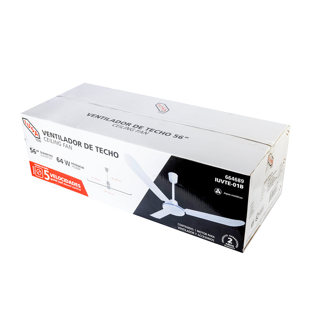 VENTILADOR DE TECHO METAL CEJA BCO 56" 64W 5 VELOCIDADES IUSA