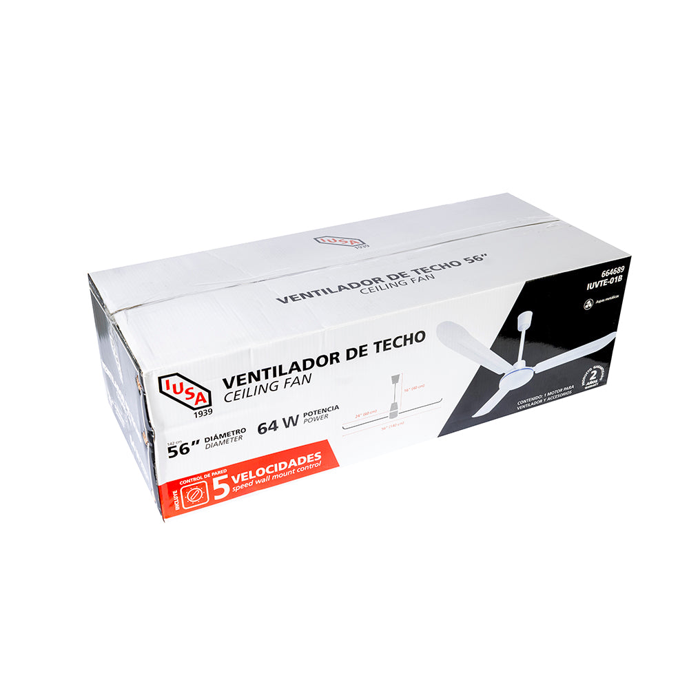 VENTILADOR DE TECHO METAL CEJA BCO 56" 64W 5 VELOCIDADES IUSA