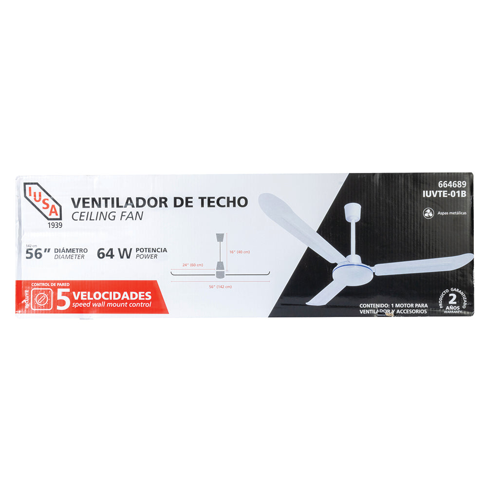 VENTILADOR DE TECHO METAL CEJA BCO 56" 64W 5 VELOCIDADES IUSA