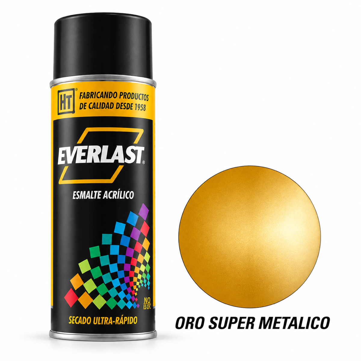Pintura acrílica en aerosol Everlast Hecort — Oro Super Metalico
