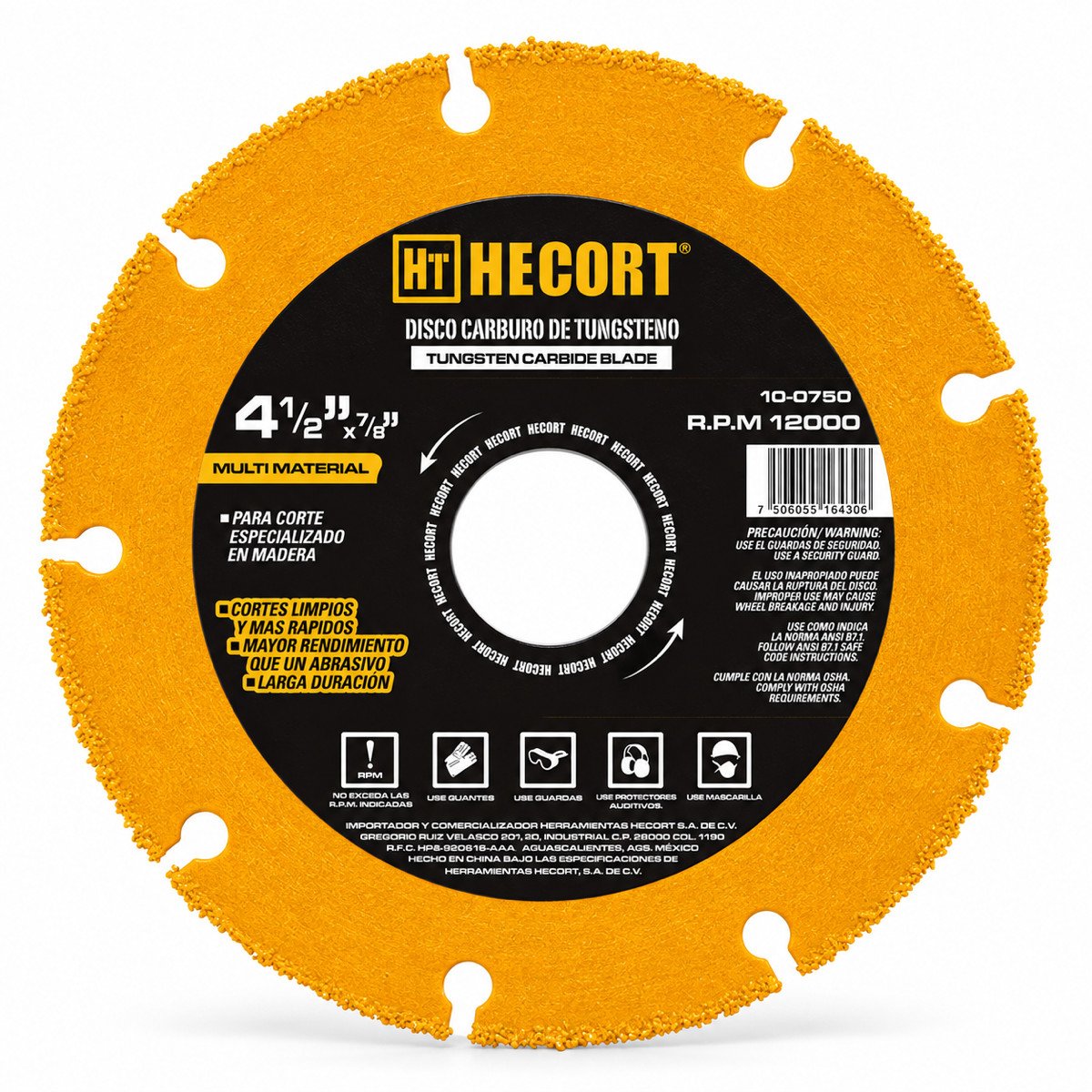Disco carburo de tungsteno 4 1/2x7/8 hecort