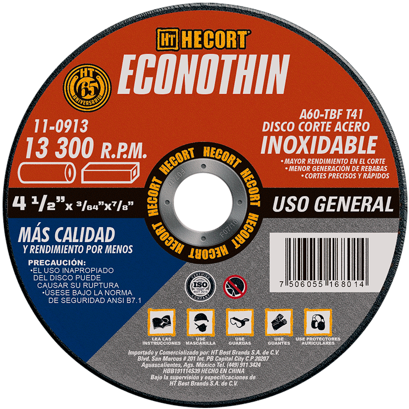 Disco de corte para acero inoxidable 4 1/2″ Hecort Econothin 11-0913