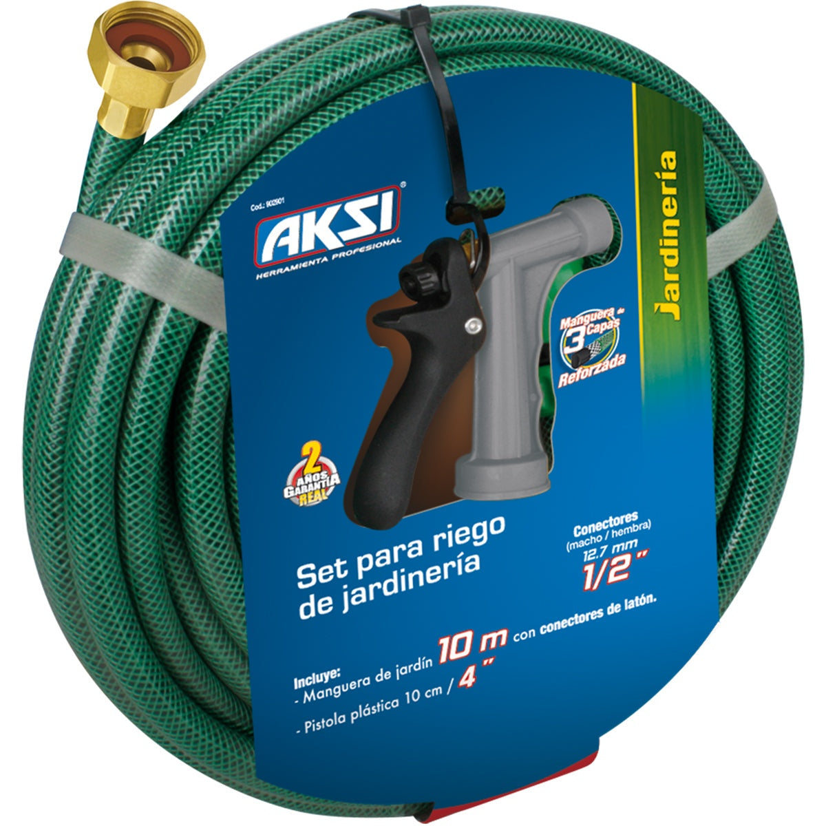 Kit manguera de jardin 10 mts con pistola de riego 4" AKSI