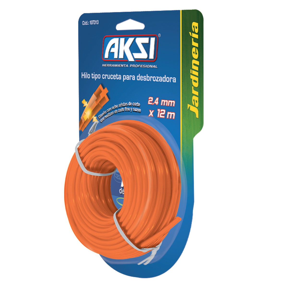 Hilo para desbrozadora tipo cruceta  de 2.4 mm x 12 m AKSI