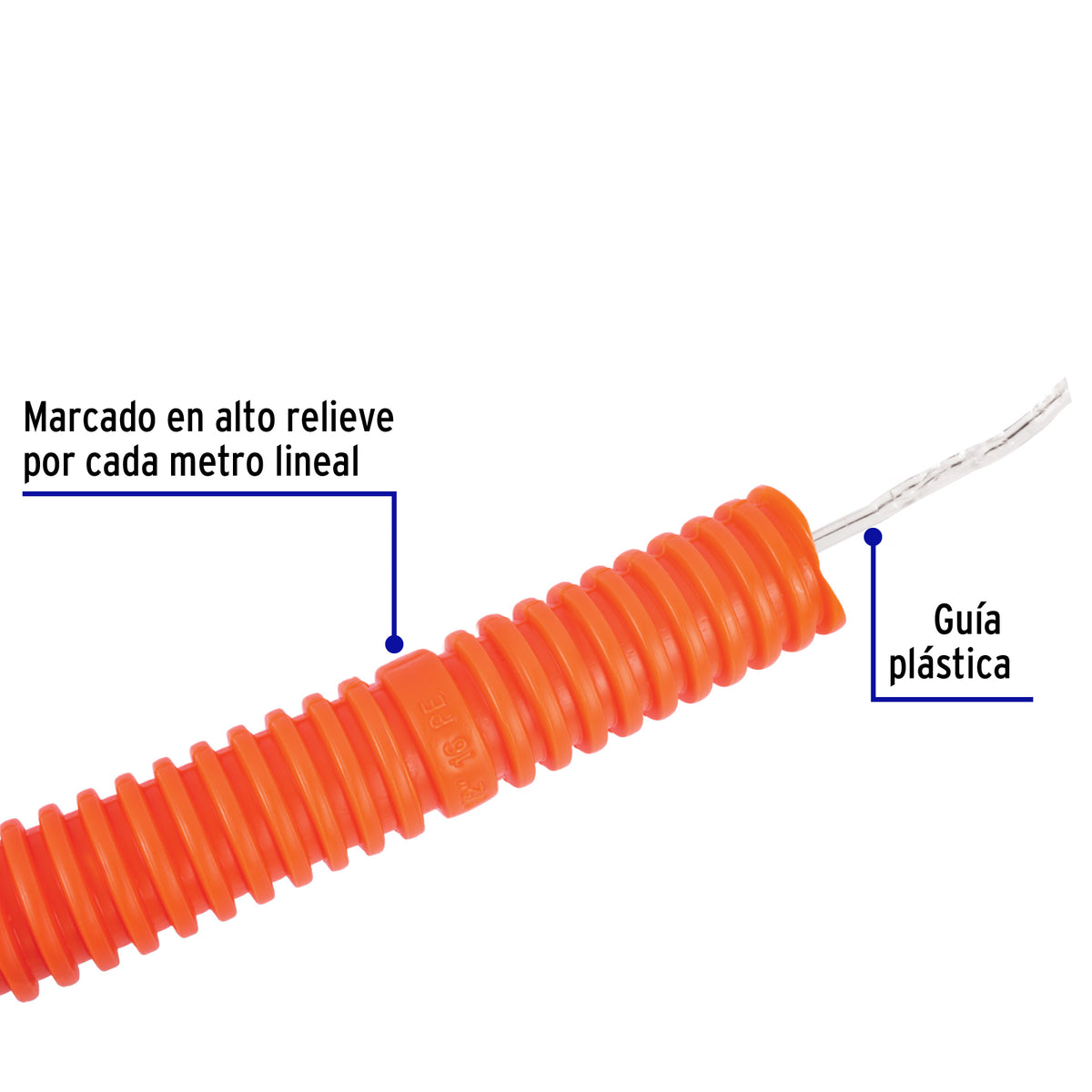 Poliducto corrugado Poliflex naranja con guía 3/4 pulgada, venta por metro
