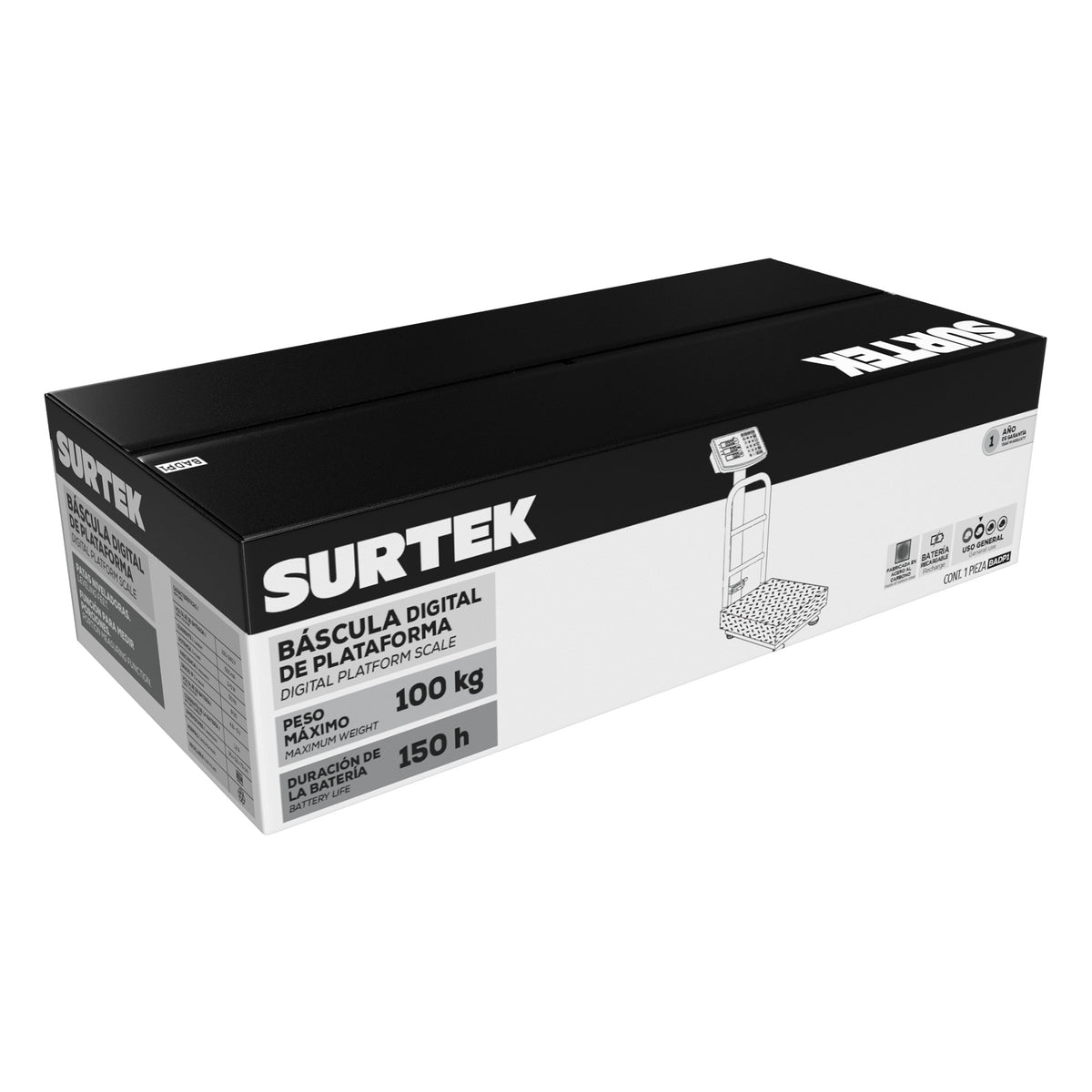 Vista adicional de báscula digital de plataforma 100 kg Surtek BADP1