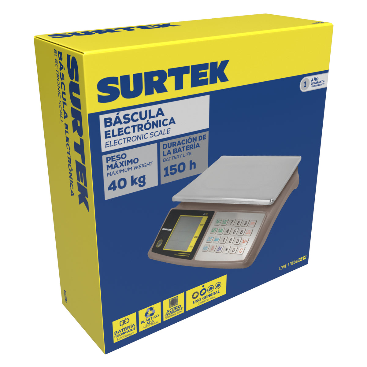 Vista adicional de báscula electrónica 40 kg Surtek BAEM
