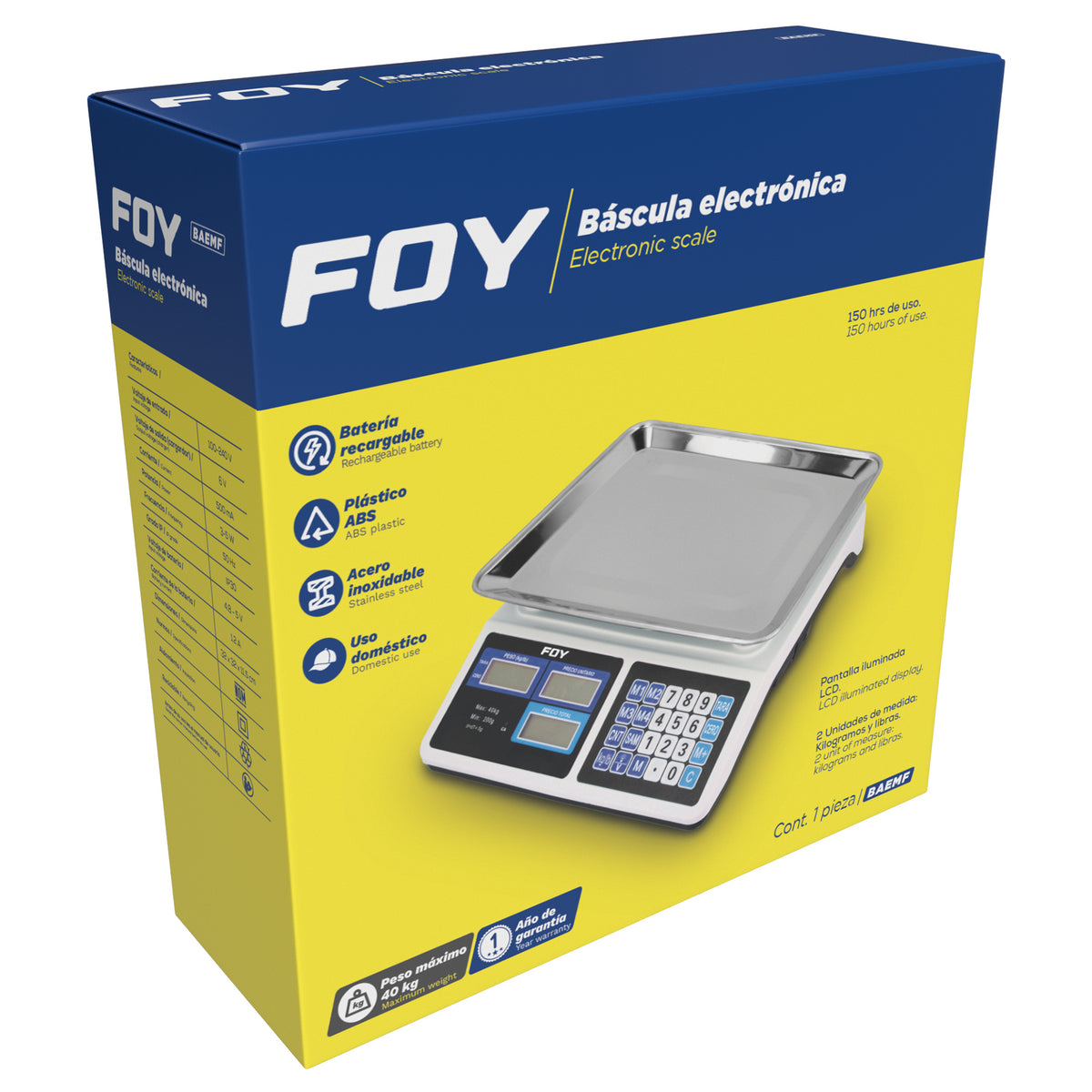 Vista adicional de báscula electrónica 40 kg Foy BAEMF