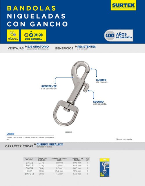 Bandola de latón con gancho Surtek - FERRETERÍA WITZI