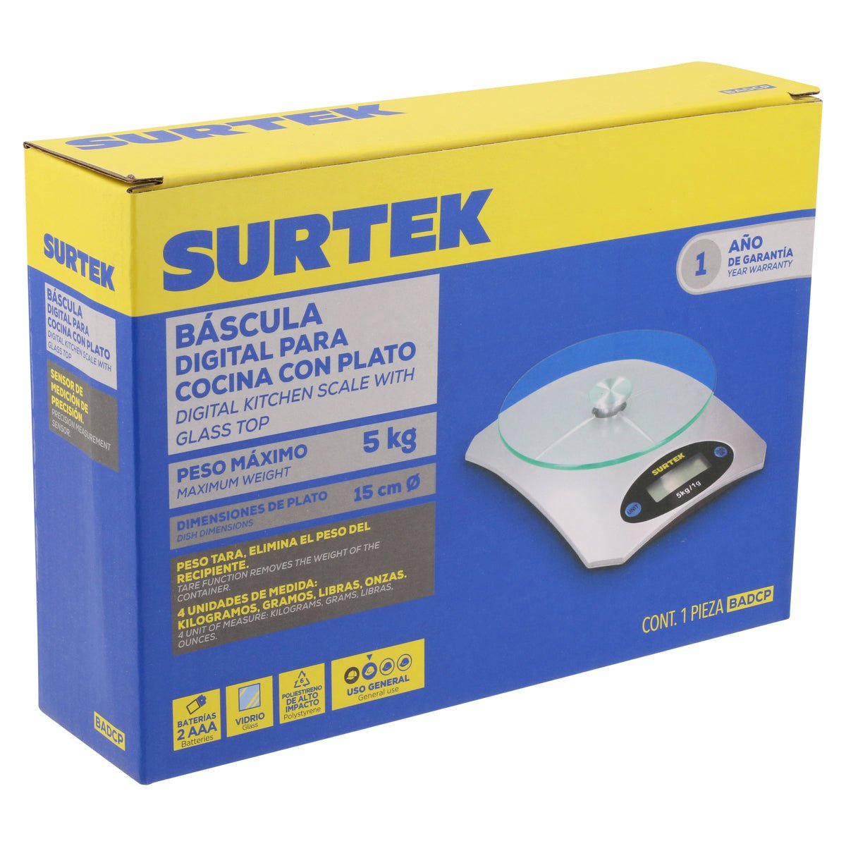 Báscula digital para cocina con plato 5 Kg Surtek - FERRETERÍA WITZI