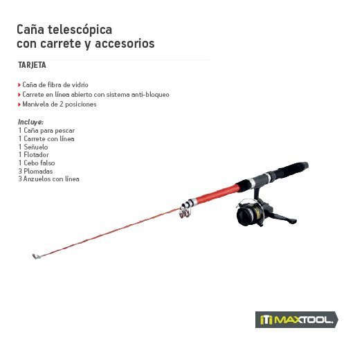 Caña telescopica con carrete y accesorios 2.1m Maxtool - FERRETERÍA WITZI