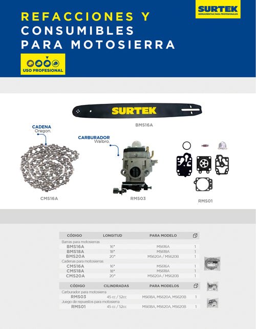 Carburador para motosierra 38CC, 45CC, 52CC Surtek - FERRETERÍA WITZI