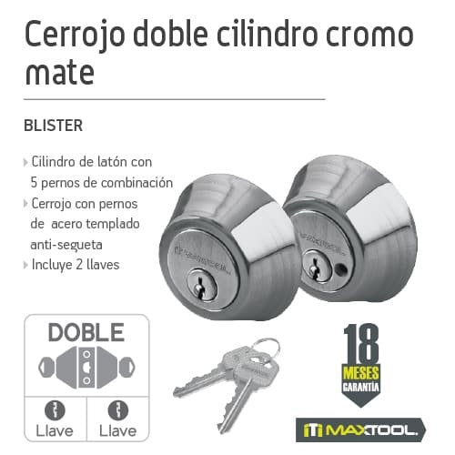 Cerrojo doble cilindro zamac Maxtool - FERRETERÍA WITZI