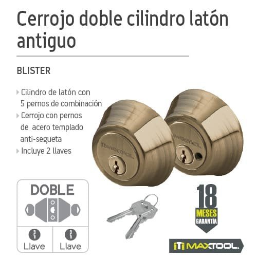 Cerrojo doble cilindro zamac Maxtool - FERRETERÍA WITZI