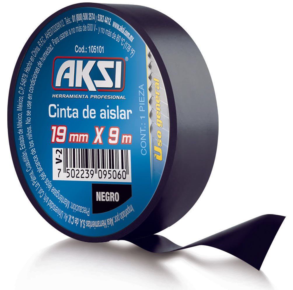 Cinta de aislar negra 19 mm x 18m Aksi - FERRETERÍA WITZI