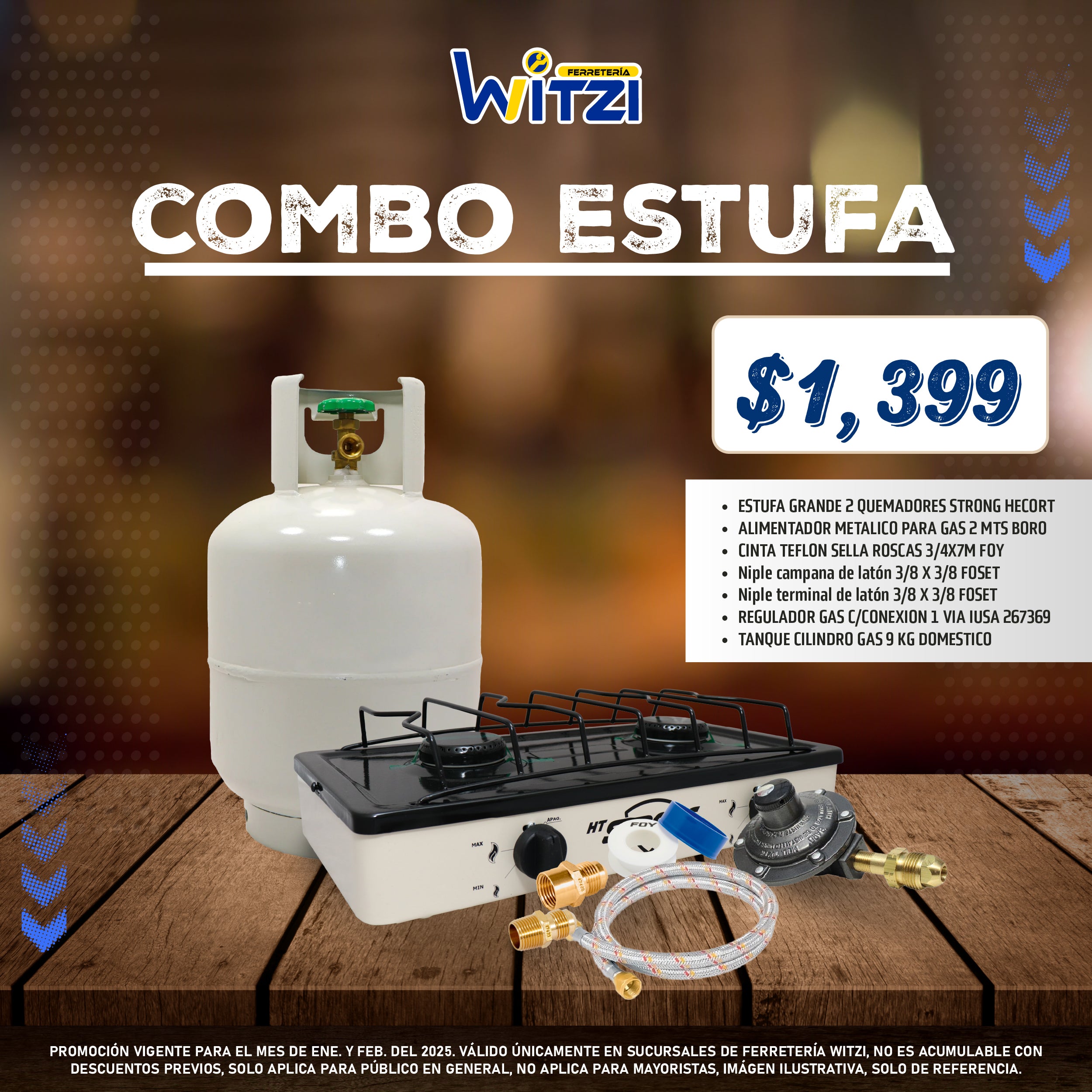 COMBO 2 Estufa de 2 quemadores y tanque para gas grande con accesorios.