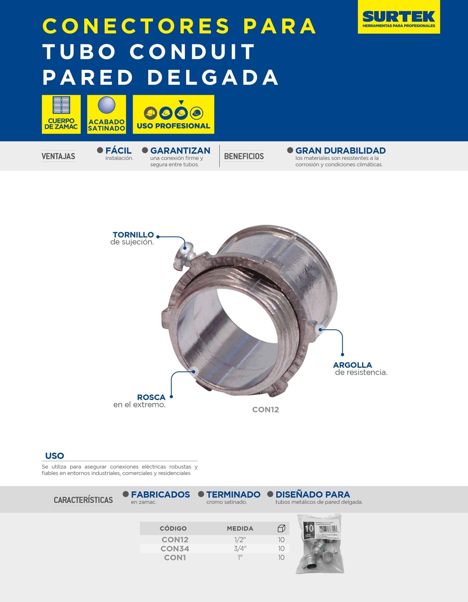 Conector para tubo conduit pared delgada 1" Surtek - FERRETERÍA WITZI