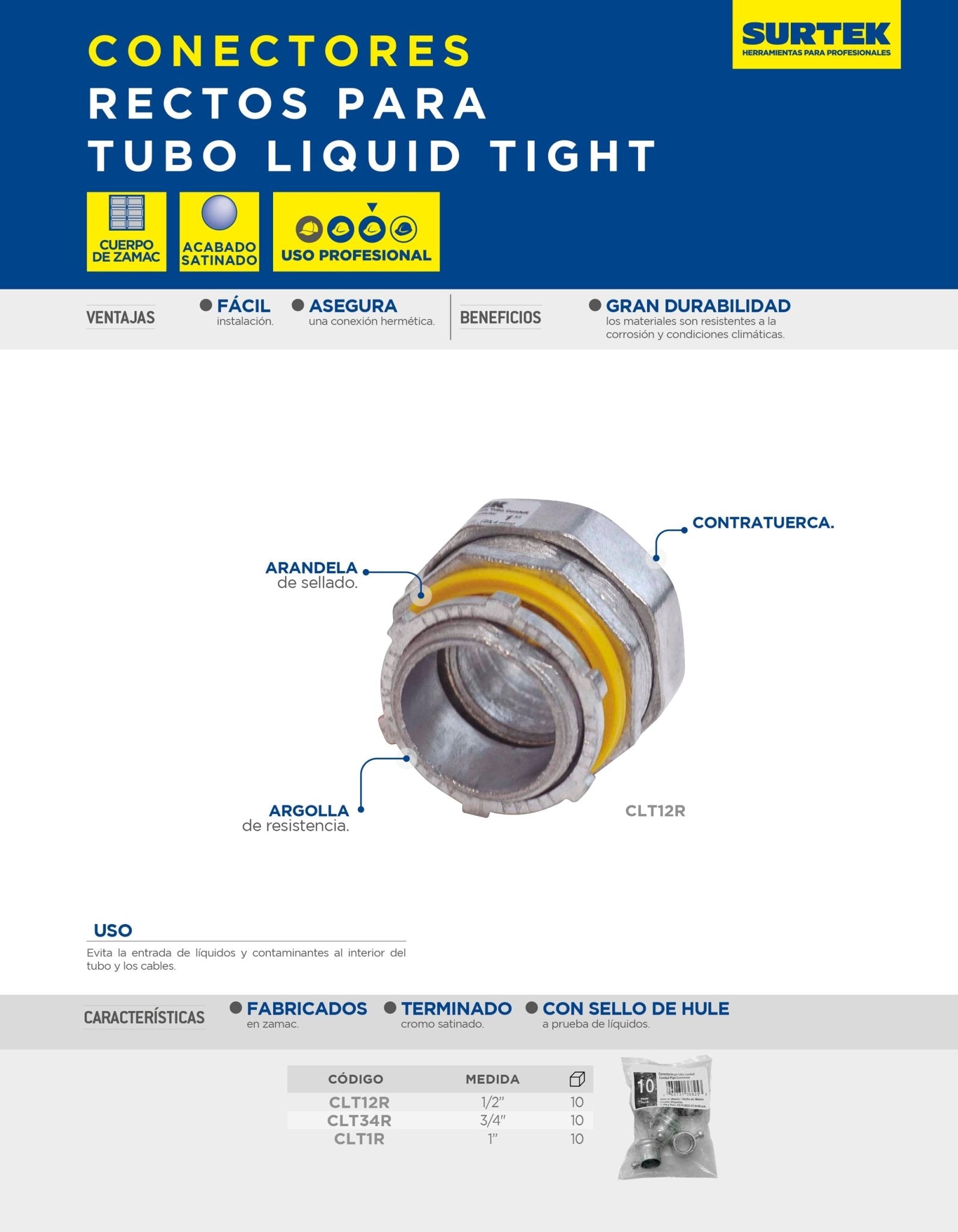 Conector recto para tubo liquid tight 1" Surtek - FERRETERÍA WITZI