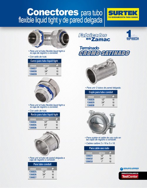 Conector recto para tubo liquid tight 1/2" Surtek - FERRETERÍA WITZI