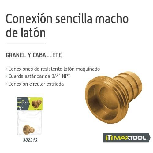 Conexion sencilla de laton macho de 1/2" en bolsa con caballete Maxtool - FERRETERÍA WITZI