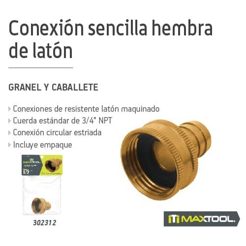 Conexion sencilla latón hembra bolsa 12 Maxtool - FERRETERÍA WITZI