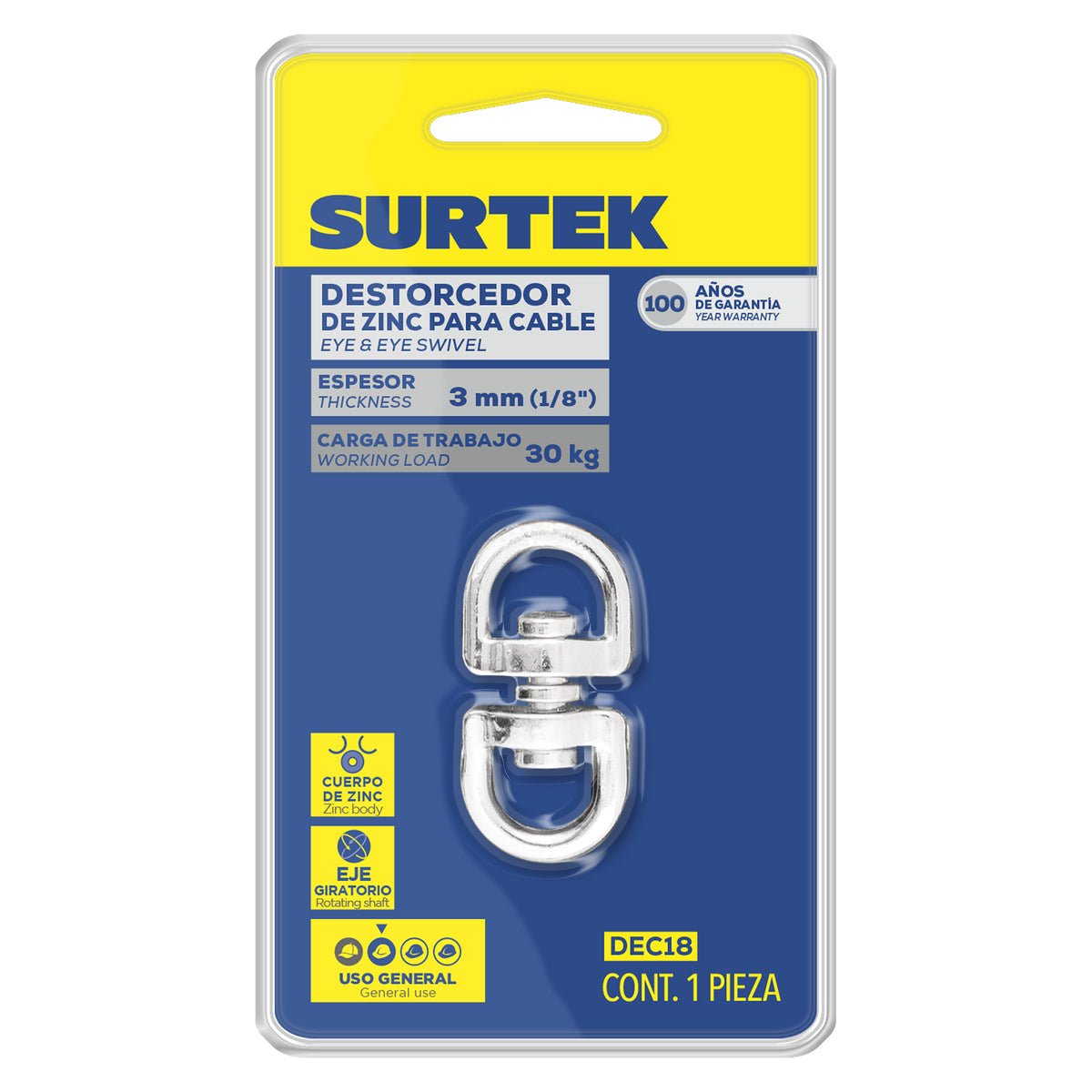 Destorcedor de zinc para cable 1/4" Surtek - FERRETERÍA WITZI