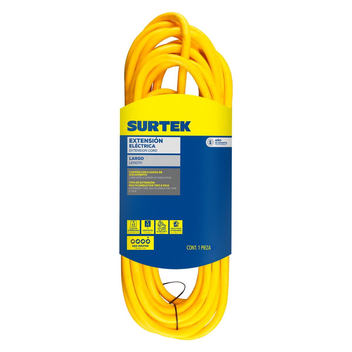 Extensión eléctrica uso extra rudo aterrizada color amarillo, Surtek - FERRETERÍA WITZI