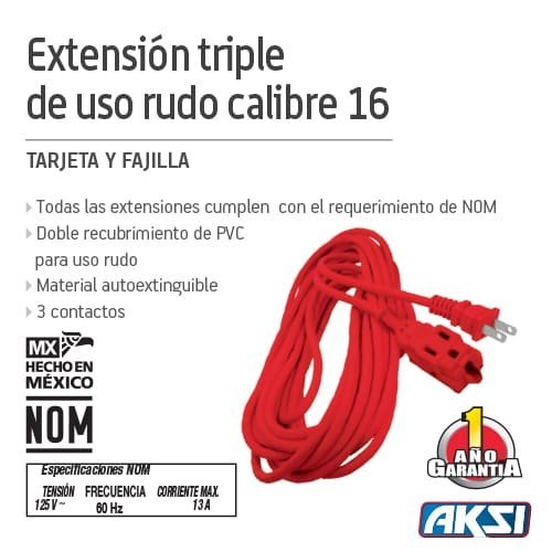 Extensión triple de uso rudo, (calibre 16), Aksi - FERRETERÍA WITZI