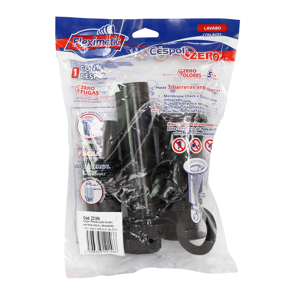 Céspol para lavabo u ovalín, bote chico, extensión de 25 cm, color negro FLEXIMATIC 2218N — modelo 2218N — detalle 3