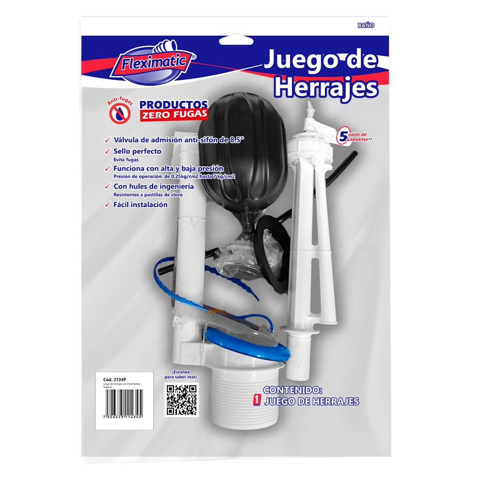 Juego de Herrajes Zero-fugas descarga de 2", push button superior de 38 mm FLEXIMATIC 2724P — modelo 2724P — detalle 3