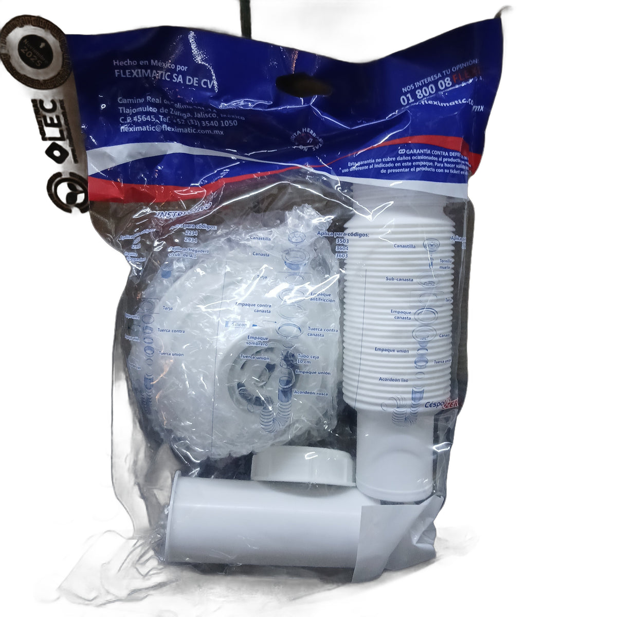 Céspol para fregadero con contracanasta combinada, extensión flexible de 55 cm FLEXIMATIC 3503 — modelo 3503