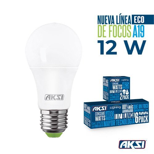 Foco LED PACK 12W ECO luz blanca, caja color Aksi - FERRETERÍA WITZI