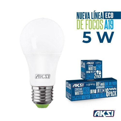 Foco LED PACK 5W ECO luz blanca, caja color Aksi - FERRETERÍA WITZI