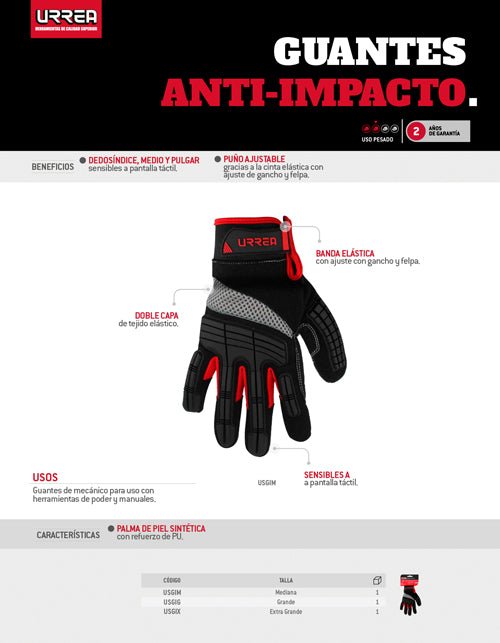 Guantes mecánico anti-impacto EG Urrea - FERRETERÍA WITZI