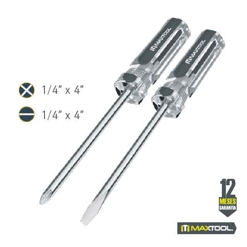 Juego de 2 desarmadores 1/4" x 4" standard y phillips Maxtool - FERRETERÍA WITZI