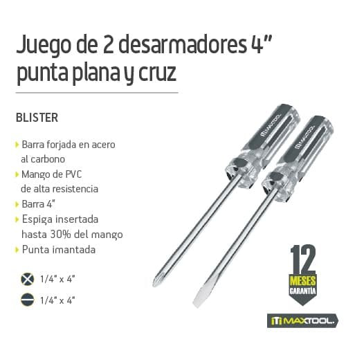 Juego de 2 desarmadores 1/4" x 4" standard y phillips Maxtool - FERRETERÍA WITZI