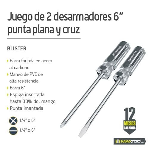 Juego de 2 desarmadores 1/4" x 6" standard y phillips Maxtool - FERRETERÍA WITZI