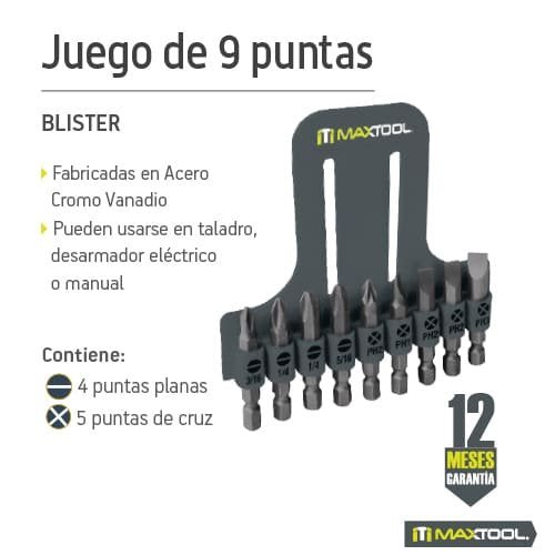 Juego de 9 puntas para desarmador de 2" Maxtool - FERRETERÍA WITZI