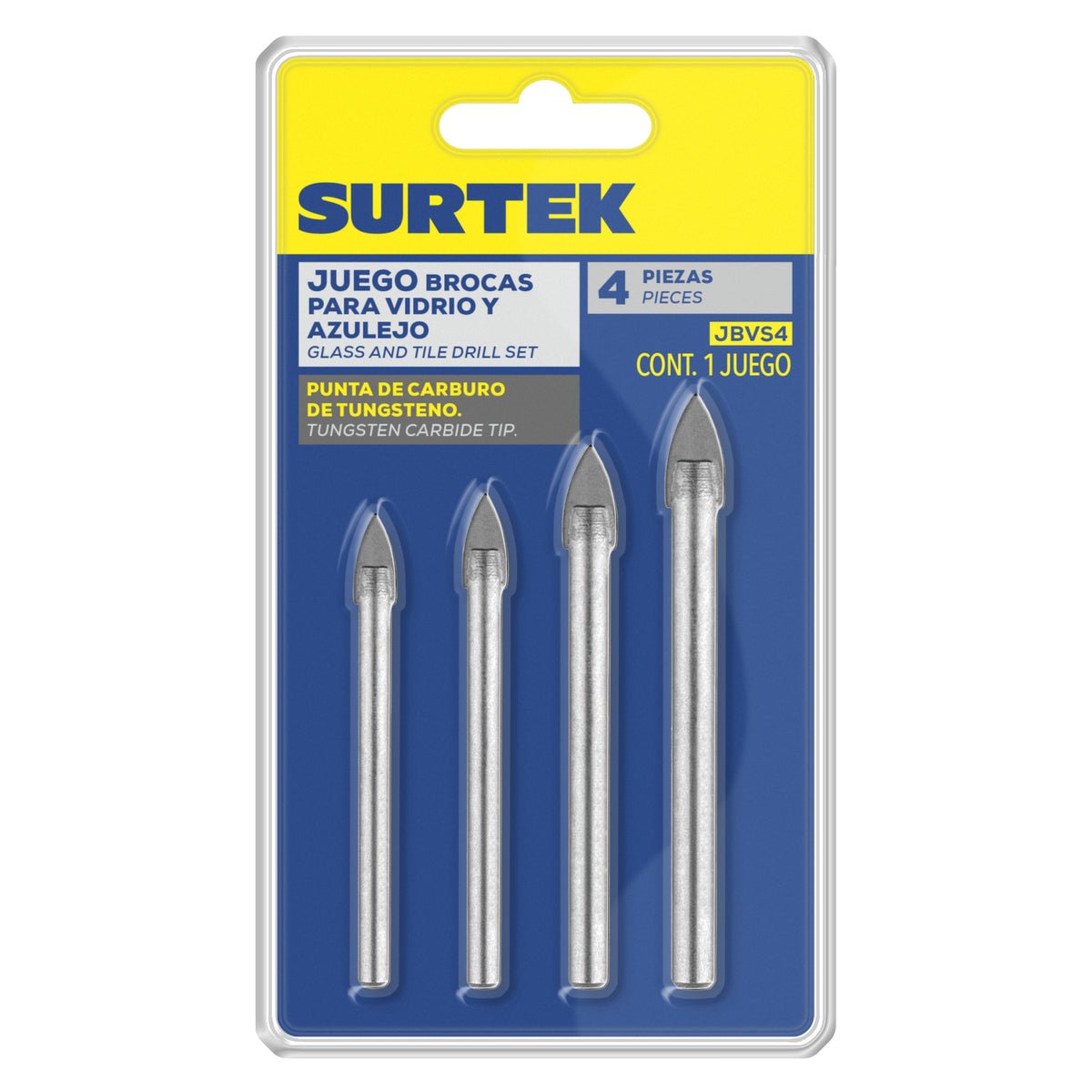 Juego de brocas para vidrios y azulejos de acero con cabeza de carburo de tungsteno, 4 pz Surtek - FERRETERÍA WITZI