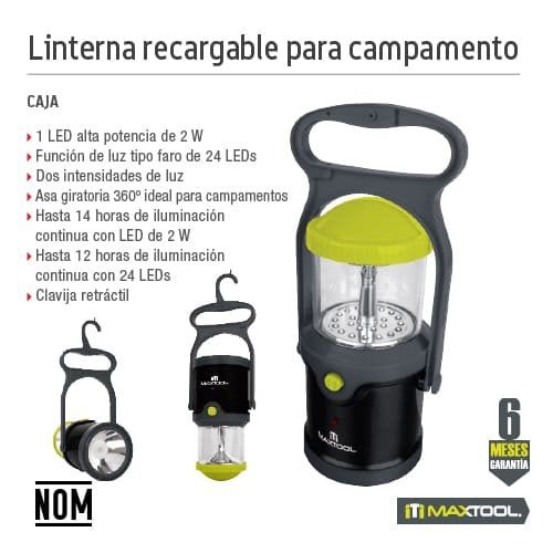 Lampara de campamento de 24 leds con Linterna de 2W (2200 mAh) Maxtool - FERRETERÍA WITZI