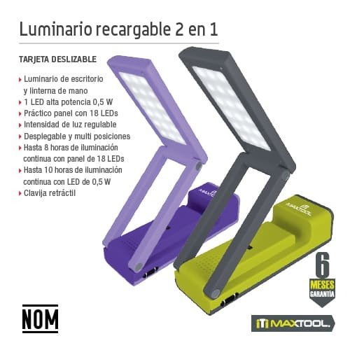 Linterna 2 en 1  de mano / escritorio: 0.5W + 18 leds (800 mAh) Maxtool - FERRETERÍA WITZI