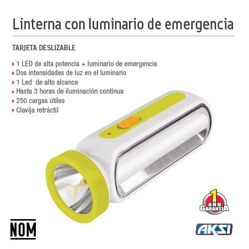 Linterna con luz de emergencia: led 3W + 13 SMD (600 mAh) Aksi - FERRETERÍA WITZI