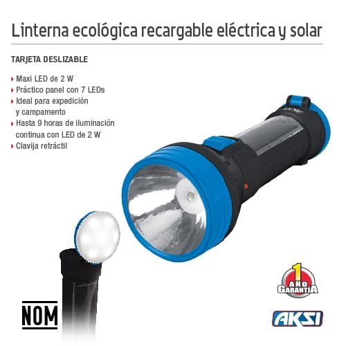 Linterna ecológica con cargador solar (700 mAh), soft touch Aksi - FERRETERÍA WITZI