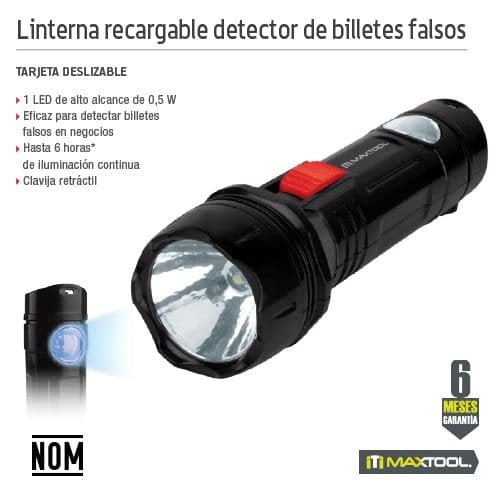 Linterna mini con detector de billetes falsos: led 0.5W + 1 led lateral (500 mAh) Maxtool - FERRETERÍA WITZI