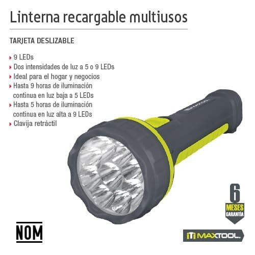 Linterna multi usos de 9 leds (800 mAh) Maxtool - FERRETERÍA WITZI