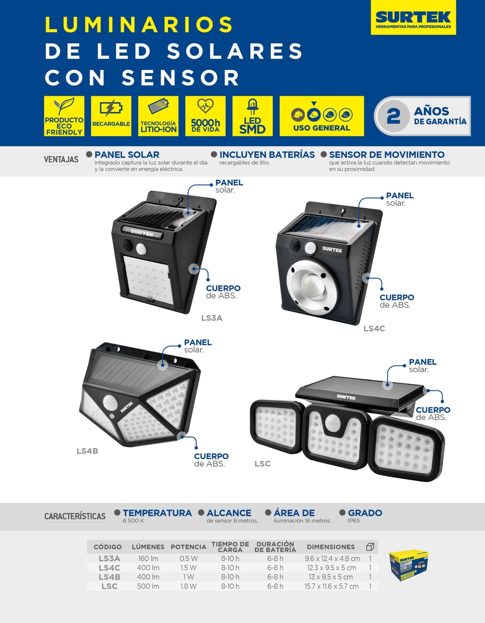 Luminario de LED solar con sensor de 160 lm Surtek - FERRETERÍA WITZI